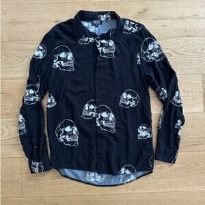 Boohoo Man - Long Sleeve Skull Print Viscose Shirt in Black & White